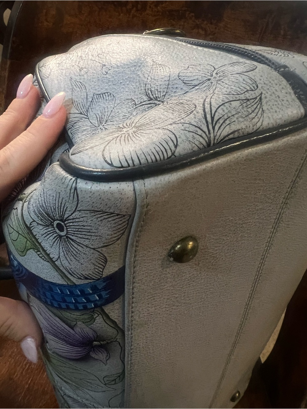 Anuschka Hand Painted Leather Satchel Northern Jays Large Multicolor - Picture 6 of 11